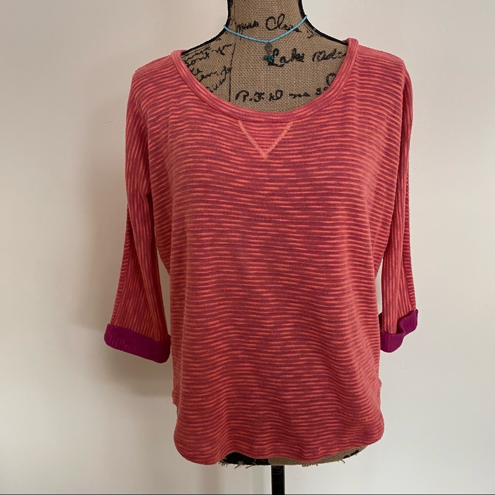 Splendid Made in USA Pink & Purple Marled Scoop Neck Loose Cuffed Sleeves Top